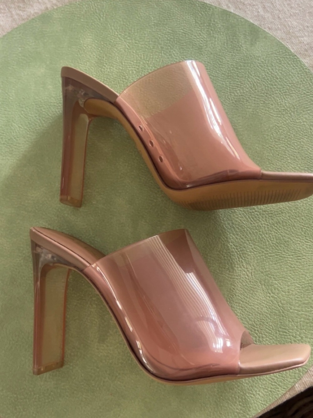 Aldo Blush Nude Patent Open-Toe Mule Heels